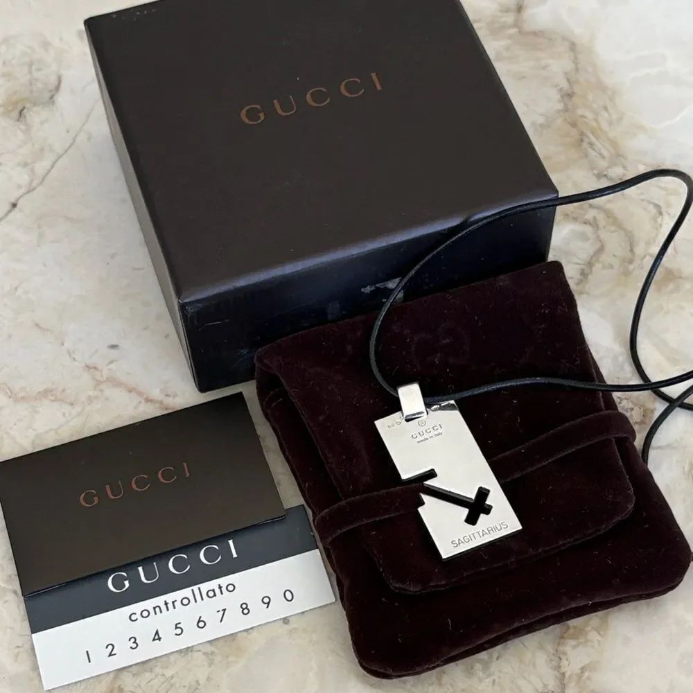 Gucci 925 Sterling Silver Sagittarius Unisex Necklace Dustbag, Box & Cards